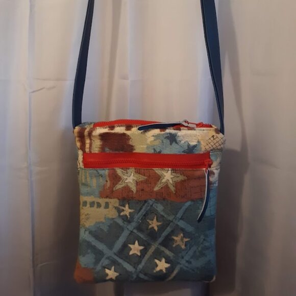 New Patriotic Stars & Stripes USA Canvas Crossbody Purse ShoulderBag Retro look - Picture 1 of 12